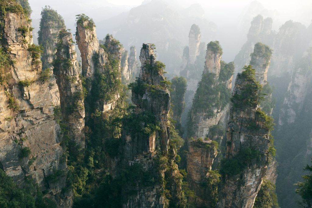 Towering sandstone pillars in Zhangjiajie National Forest Park, Hunan