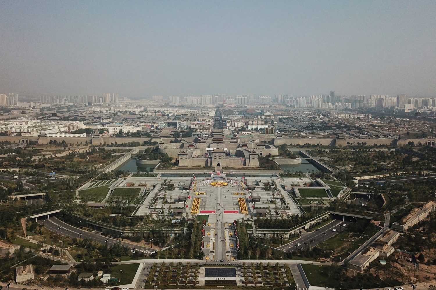 Datong city skyline with historic gate and walls