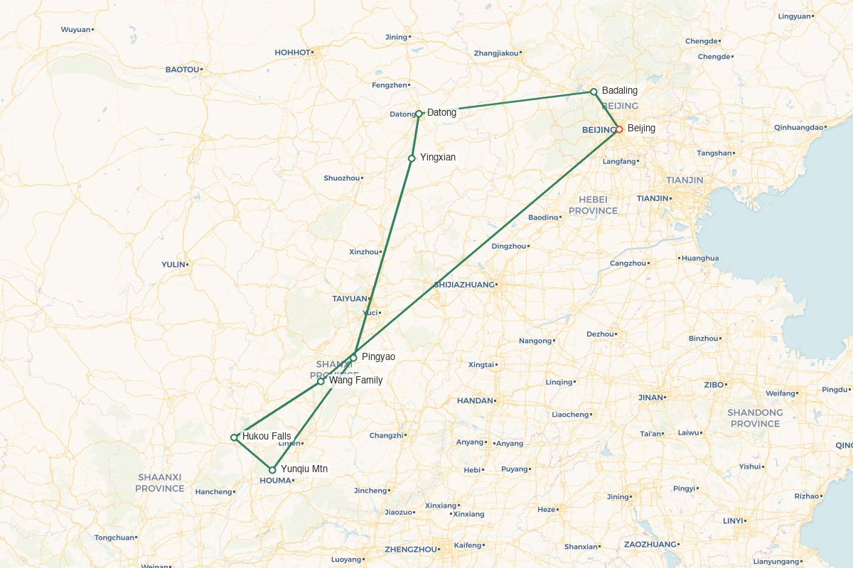 Beijing & Shanxi · Imperial Capital & Ancient Heartland – 10 Days 9 Nights route map