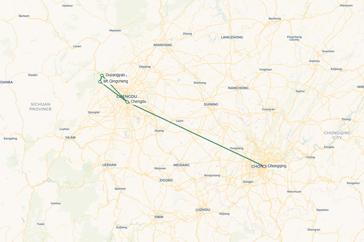 Chongqing Chengdu tour route map
