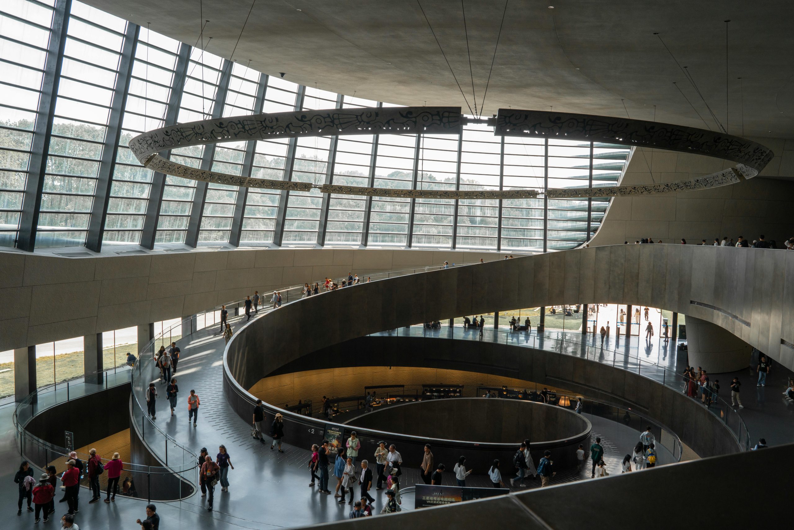 The spiraling interior ramp of the new Sanxingdui Museum building opened in 2023