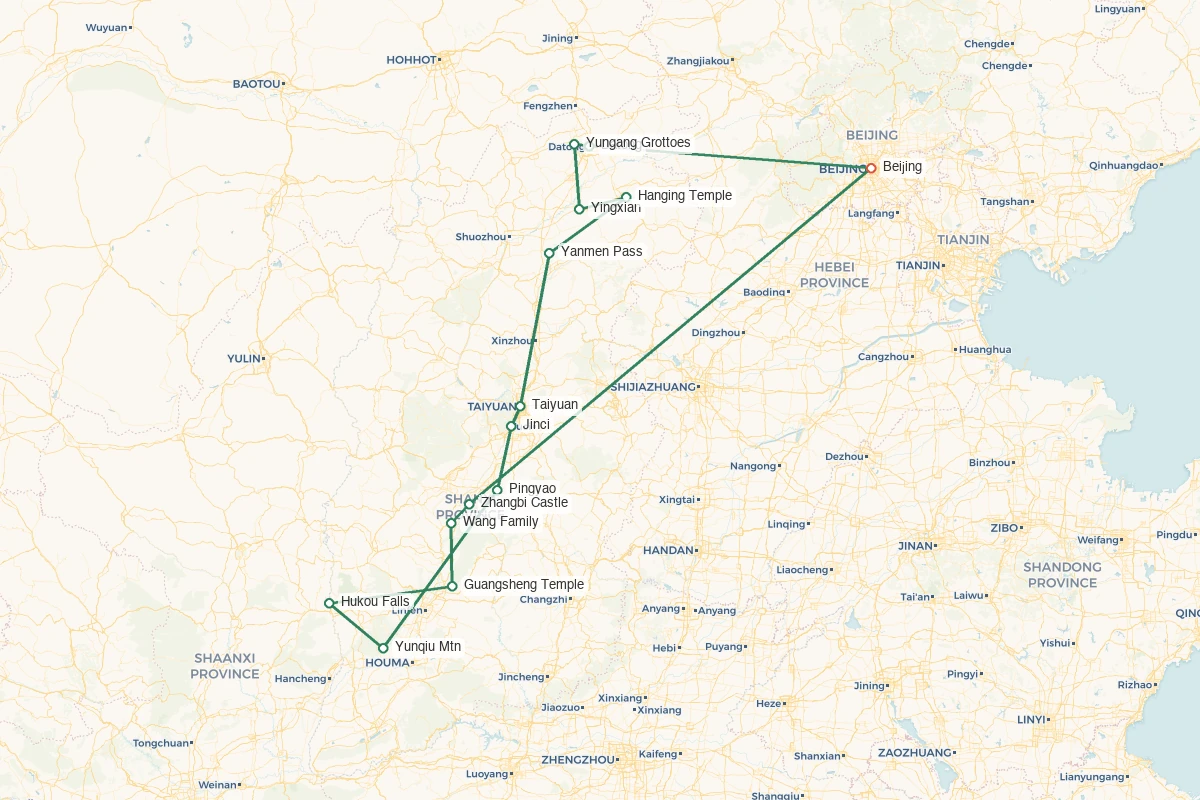 Map of the Shanxi sacred stone and merchant heritage route