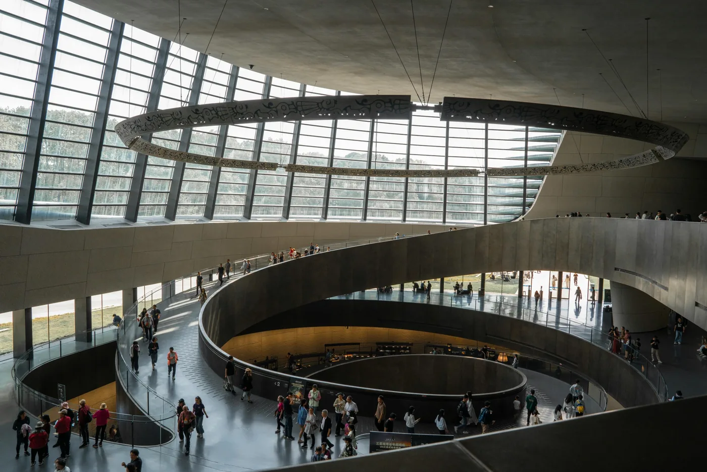 The spiraling interior ramp of the new Sanxingdui Museum building opened in 2023