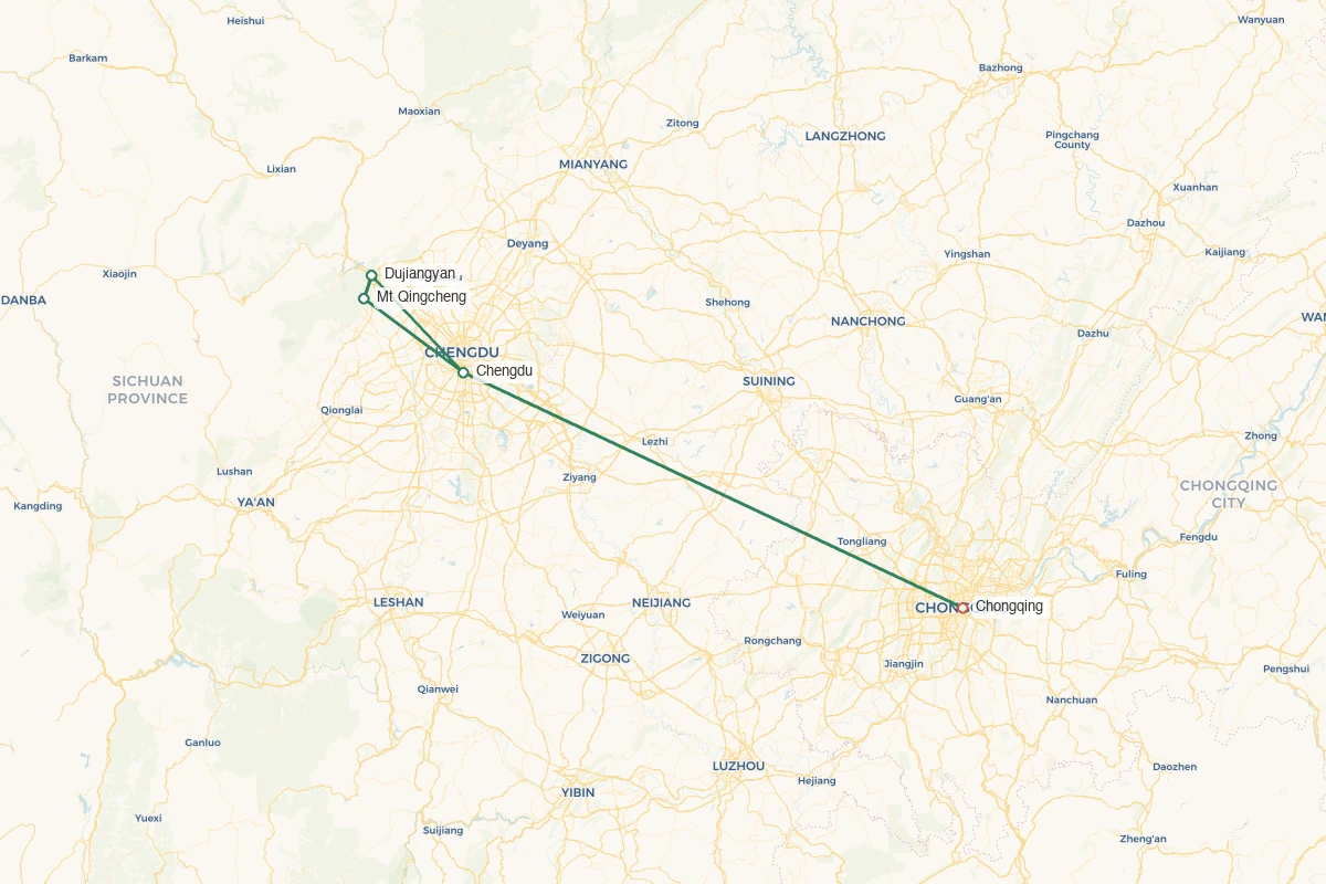 Chongqing Chengdu tour route map