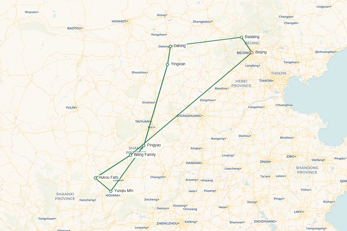 Beijing & Shanxi · Imperial Capital & Ancient Heartland – 10 Days 9 Nights route map