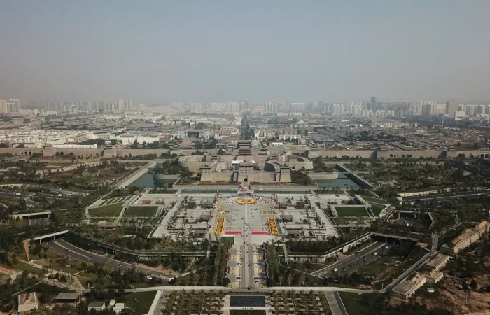 Datong city skyline with historic gate and walls