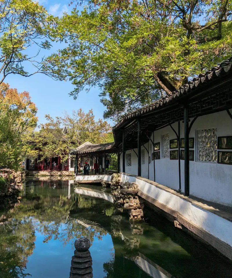 Classical Suzhou garden beside a canal