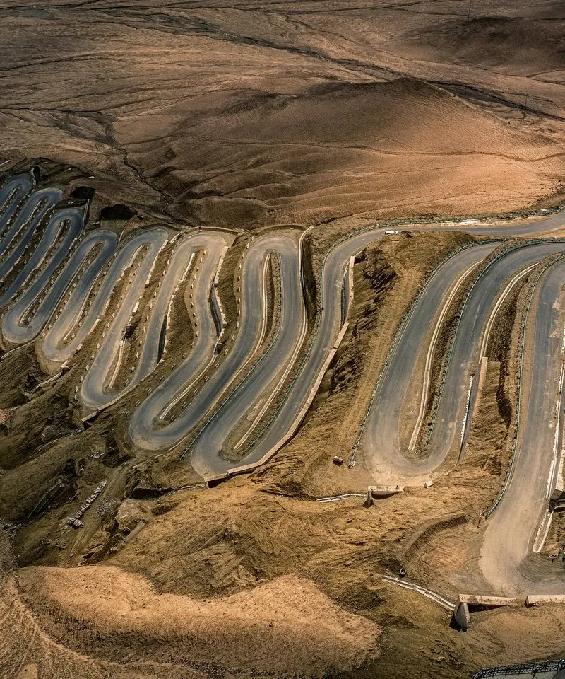 Layered desert valley landscape in Xinjiang